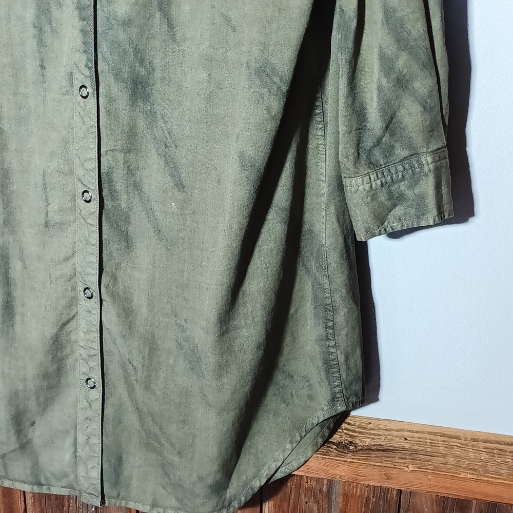 Rails Sandra Olive Black Tye Dye Button-Up Dress Shirt Lagenlook Small - Picture 5 of 12